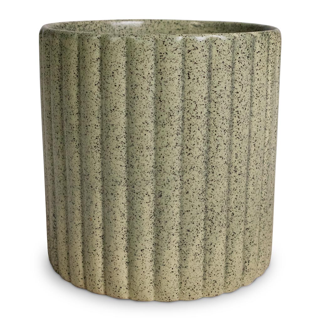 Azalea Ribbed Plant Pot - Speckled Green Stone Small