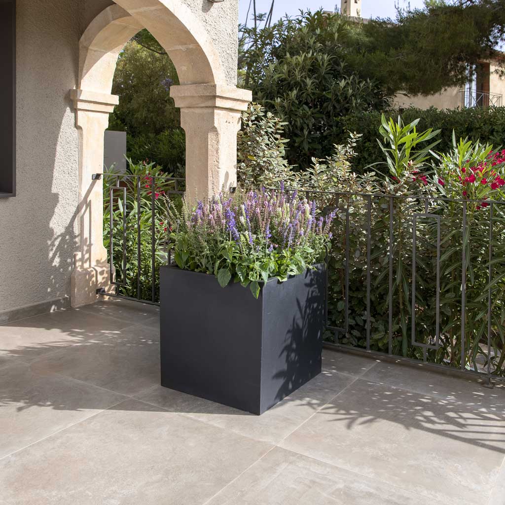 Block Natural Planter - Black & Blue Flowers
