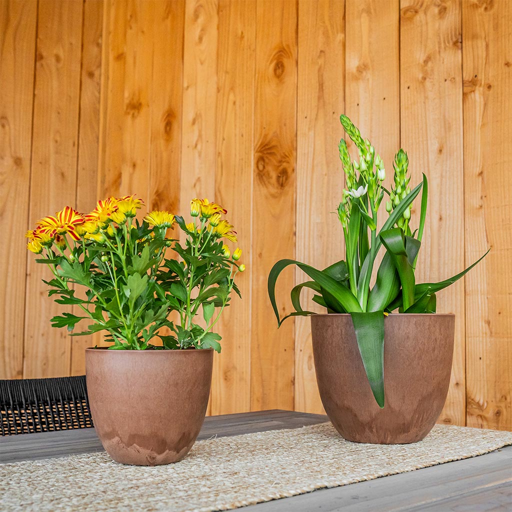 Bola Artstone Plant Pot - Oak With Wooden Pannelling