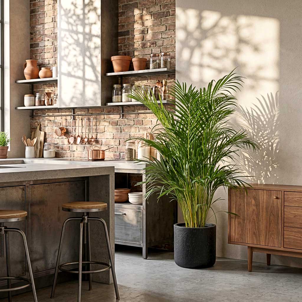 Chrysalidocarpus lutescens - Areca - 24 x 120cm in Raindrop Round Planter - Anthracite - 34 x 32cm