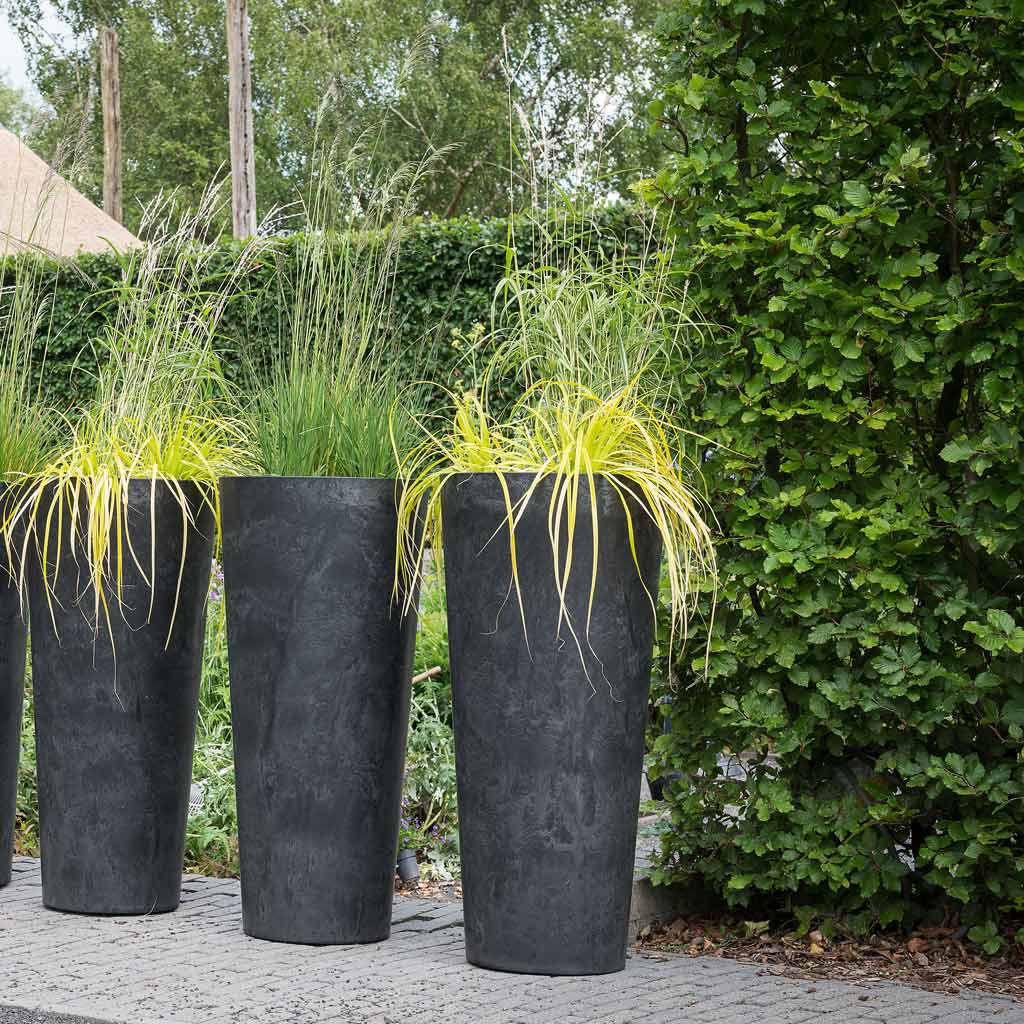 Claire Artstone Tall Planter - Black In Row