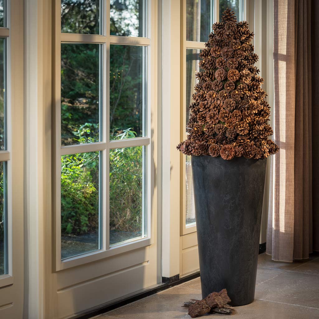 Claire Artstone Tall Planter - Black & Tree