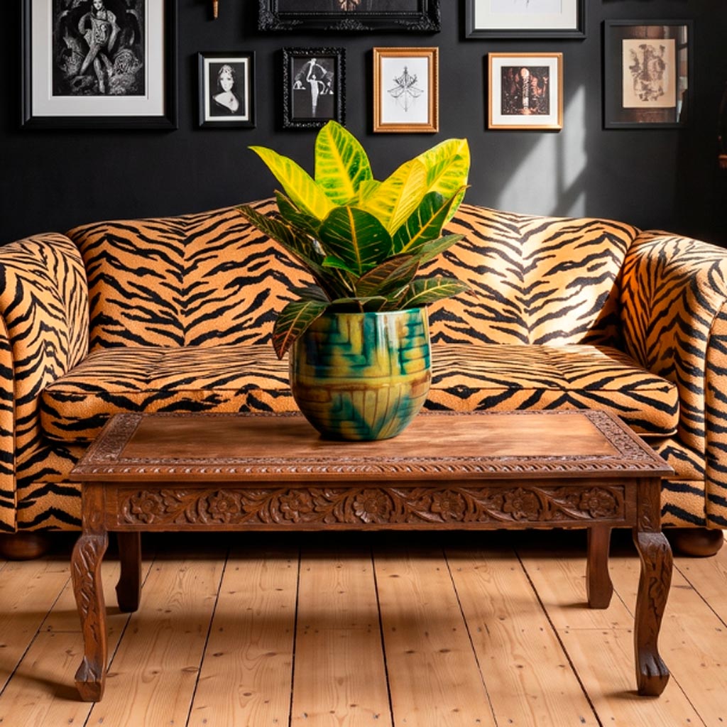 Codiaeum Petra 13x40cm house plant in Mette Metal Pot Marrakesh 25x22cm
