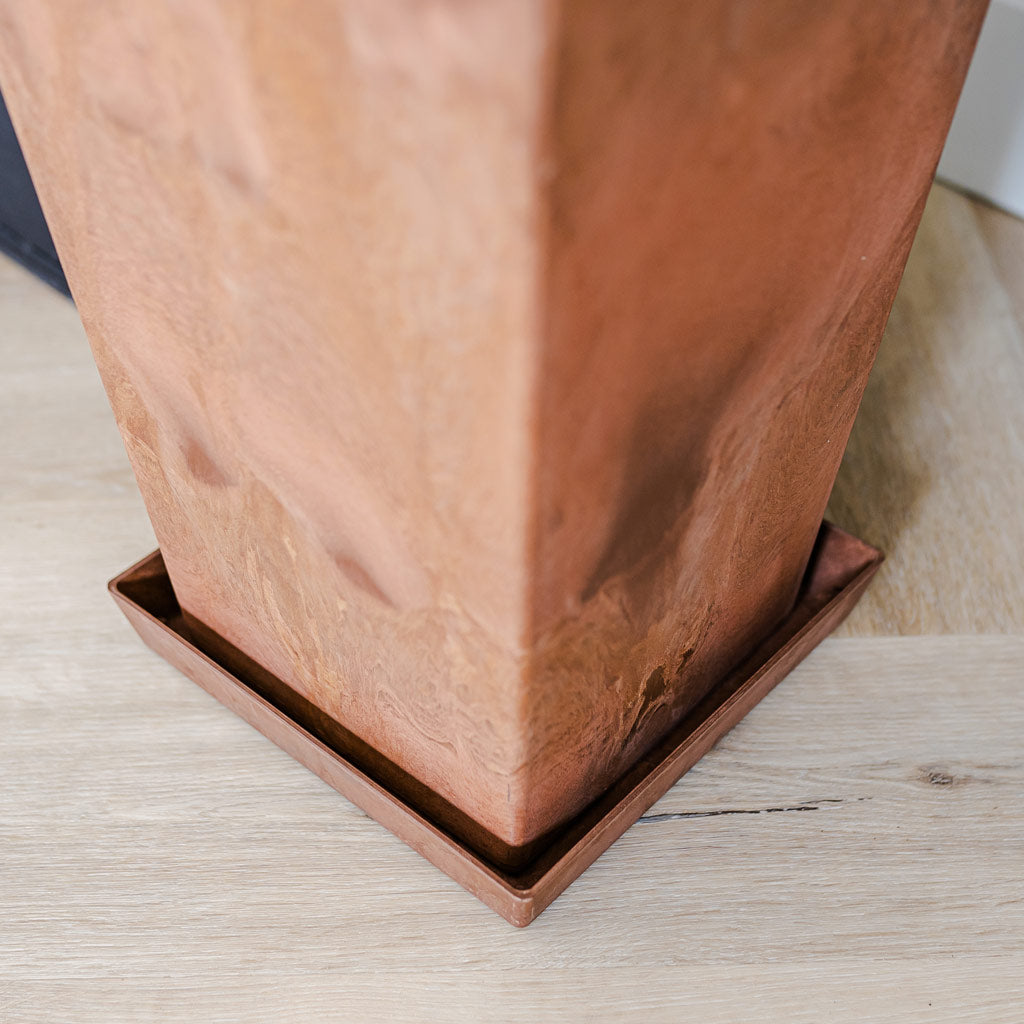 Ella Artstone Plant Pot Saucer - Oak & Ella Artstone Tall Planter - Oak Base