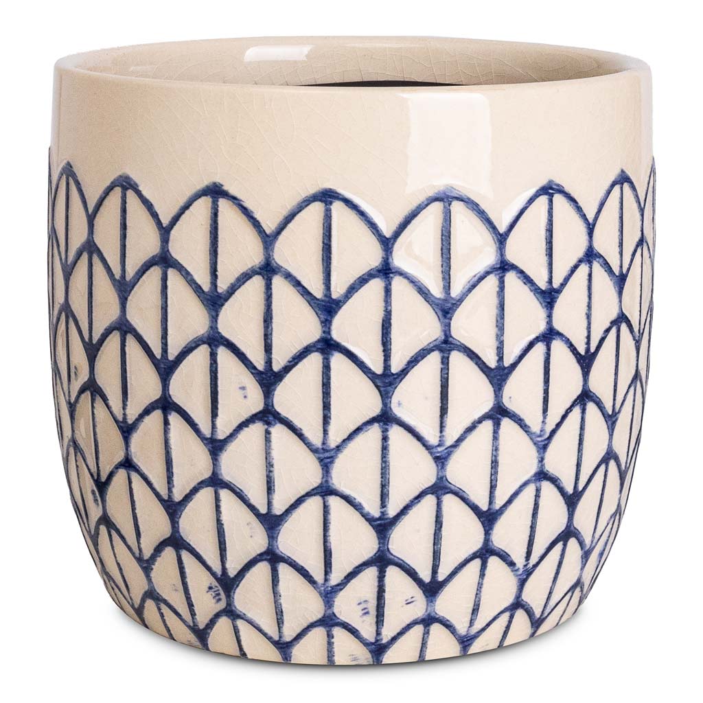 Geo Pot Creme Blue - 14x13cm