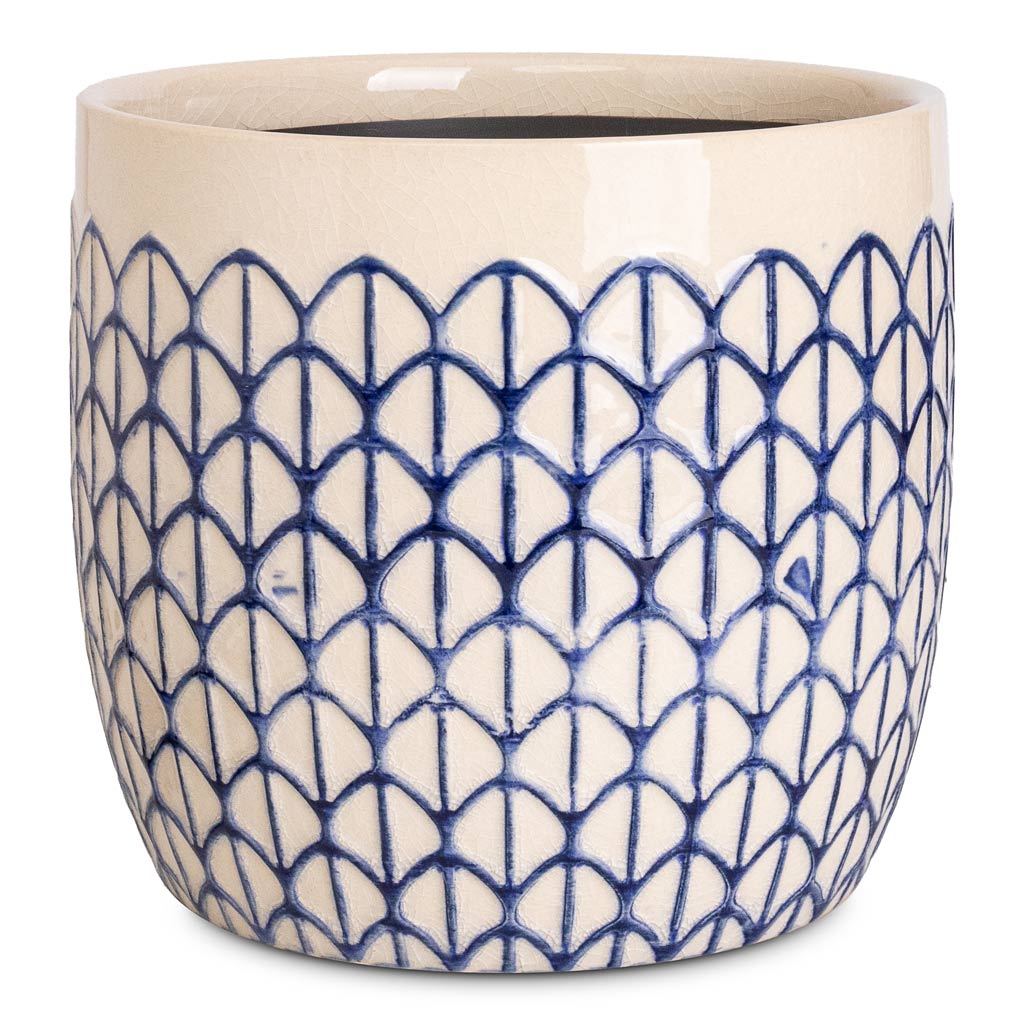 Geo Pot Creme Blue - 18x16cm