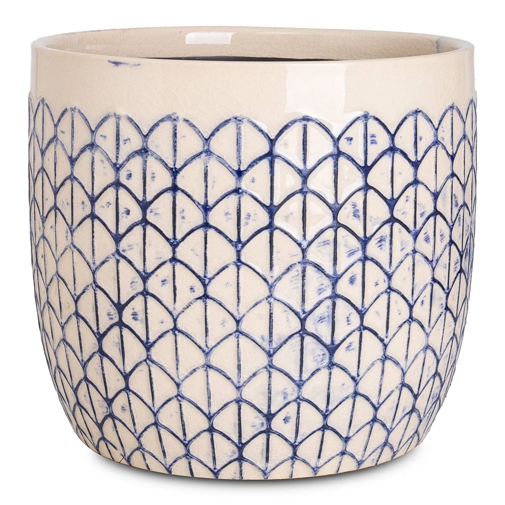 Geo Pot Creme Blue - 20x18cm