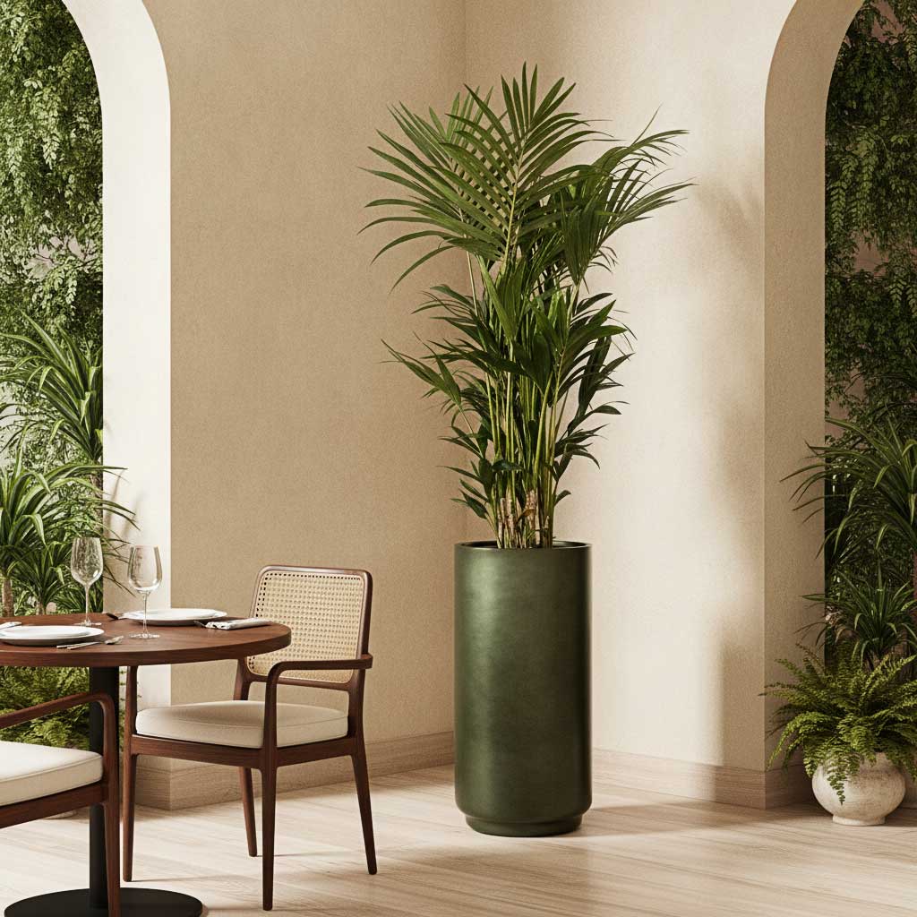 Howea - Kentia Palm - HydroCare in Gradient Cylinder Planter - Forest Green