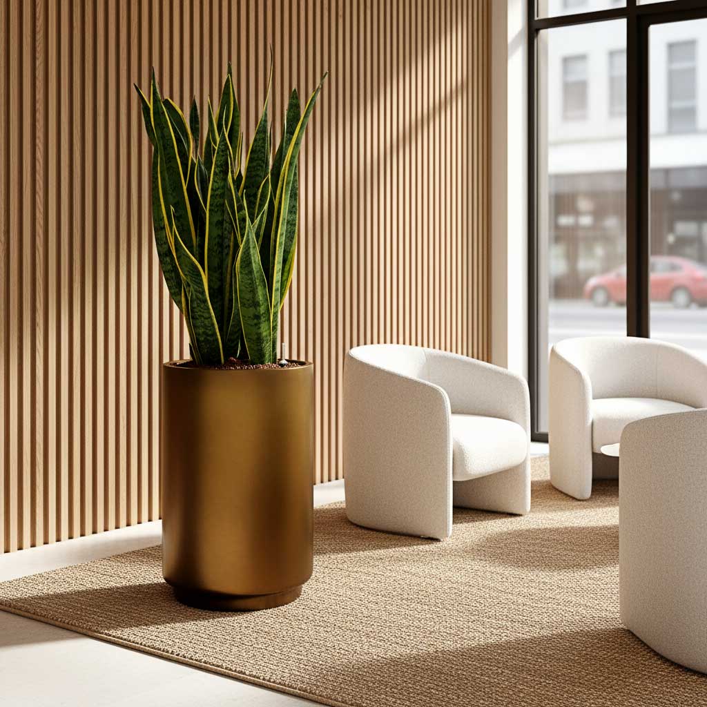 Sansevieria Laurentii - HydroCare in a Gradient Cylinder Planter - Matt Honey - 40x80cm