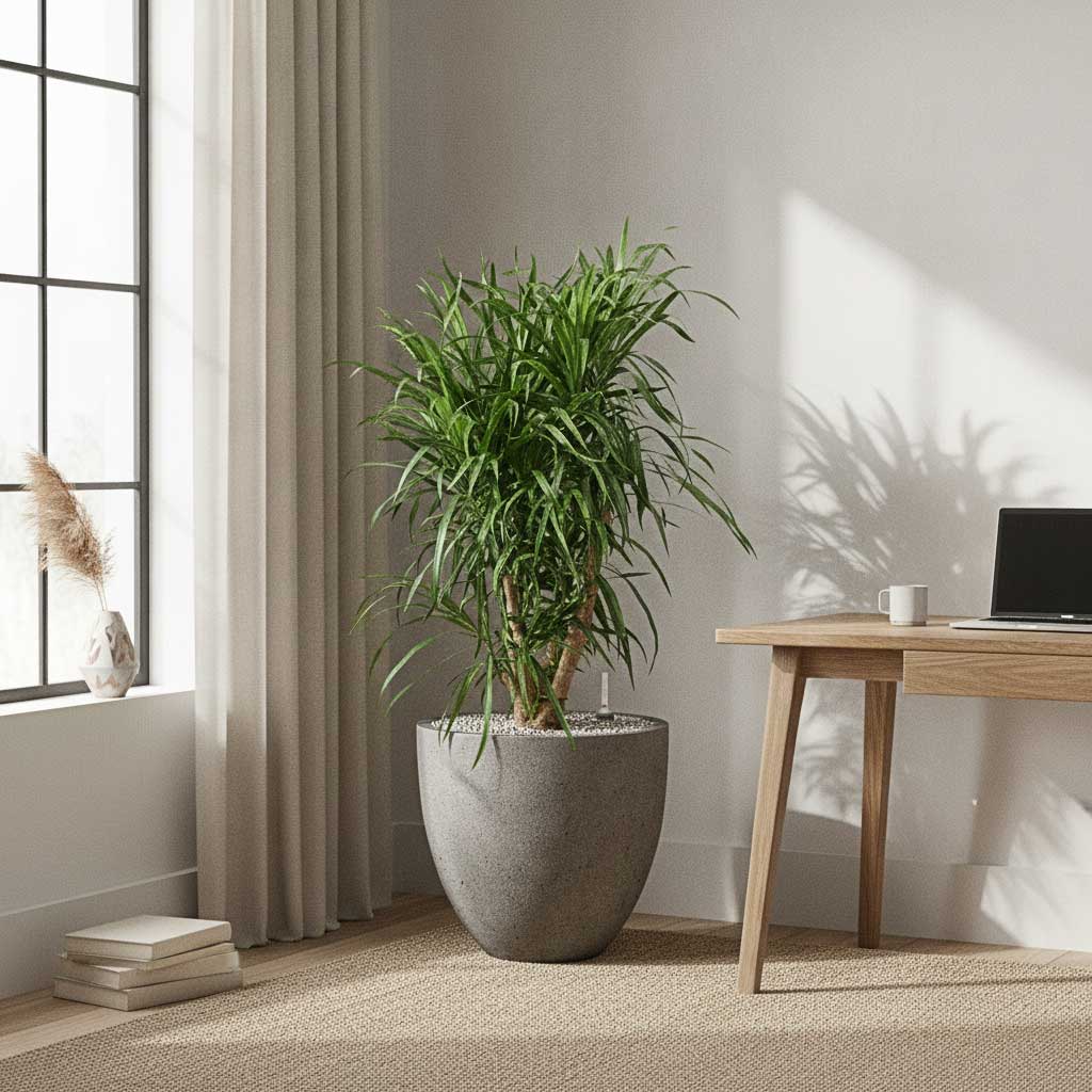 Dracaena Anita in Grigio Egg Pot Planter - Natural Concrete