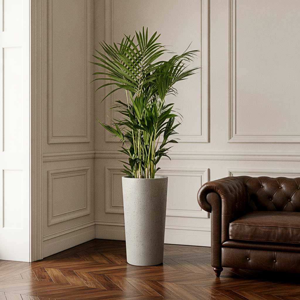 Howea - Kentia Palm - HydroCare in Grigio Tall Partner Planter - Antique White Concrete