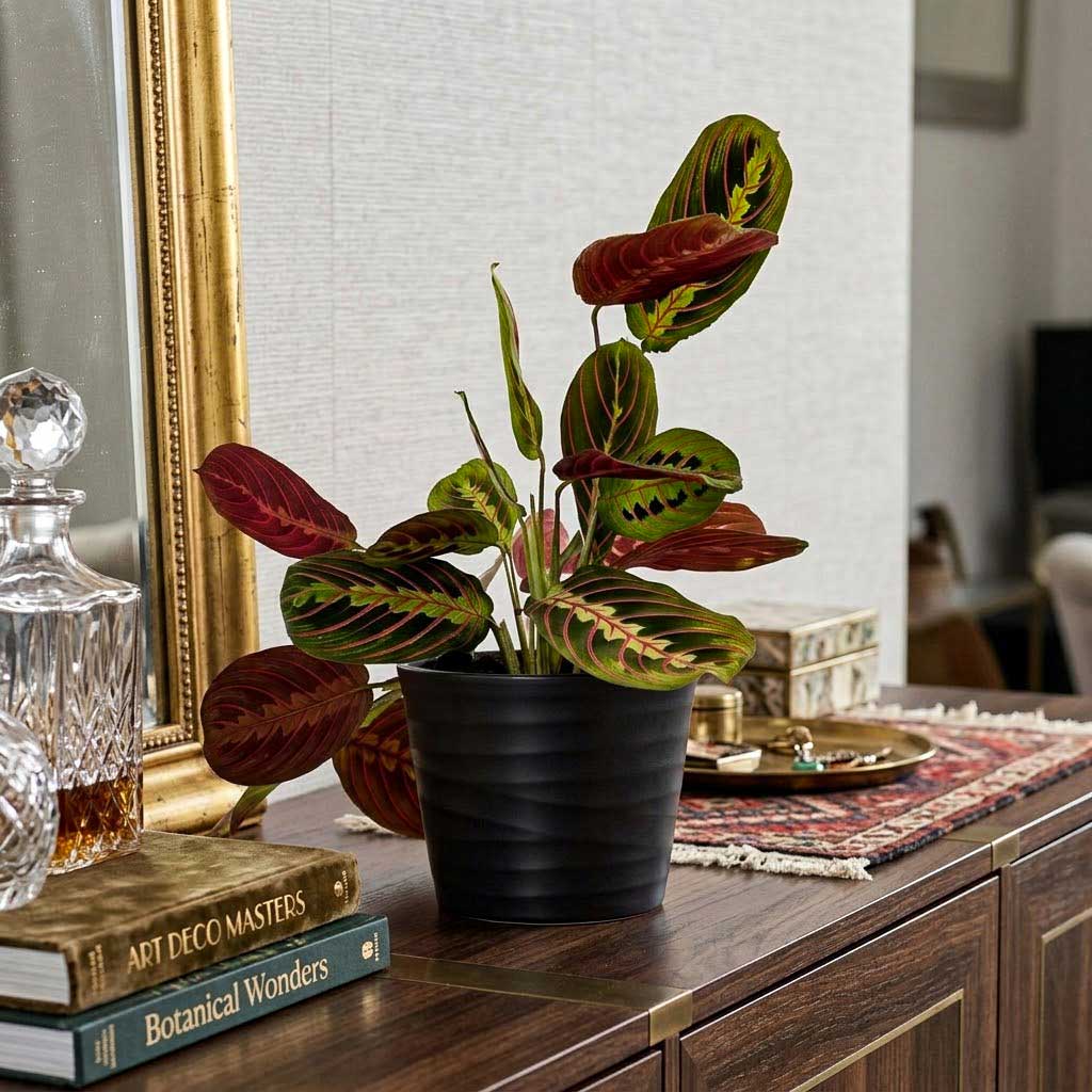 Maranta erythroneura - Herringbone - 12 x 35cm in Oslo Plant Pot - Anthracite - 13 x 10.5cm
