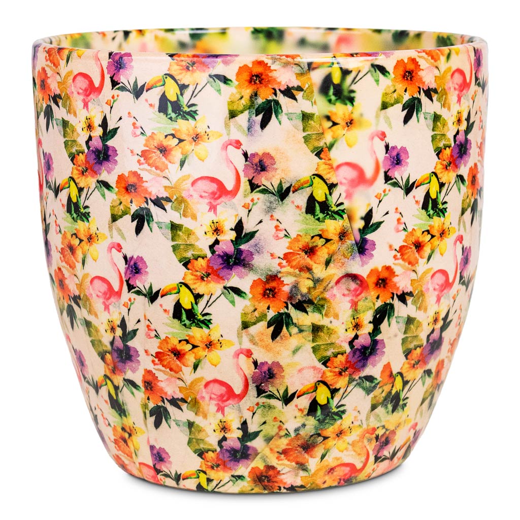 Monza Pot Floral Flamingo 17x17cm