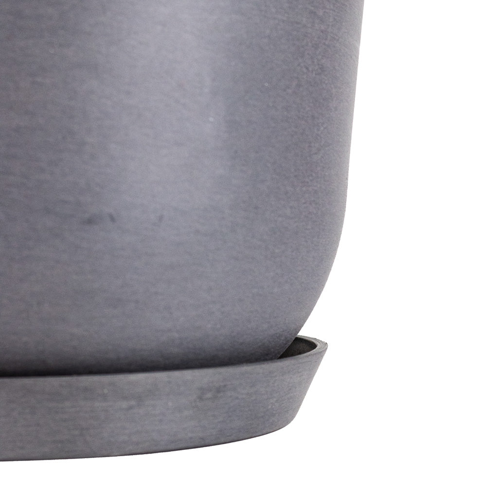 Oslo Cylinder Planter Grey Close Up With Saucer