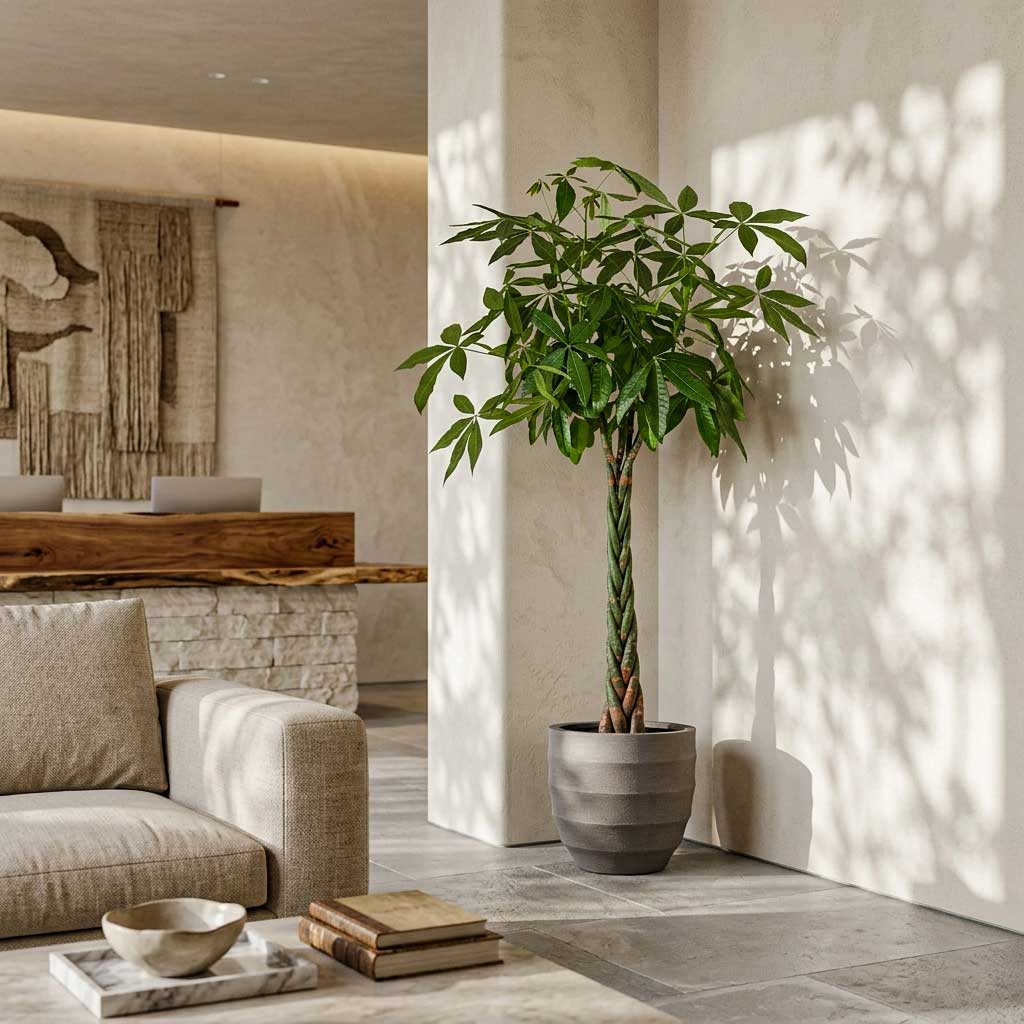 Pachira aquatica Money Tree - 35x180cm in Bordo New Egg Pot Planter Clay - 45x38cm