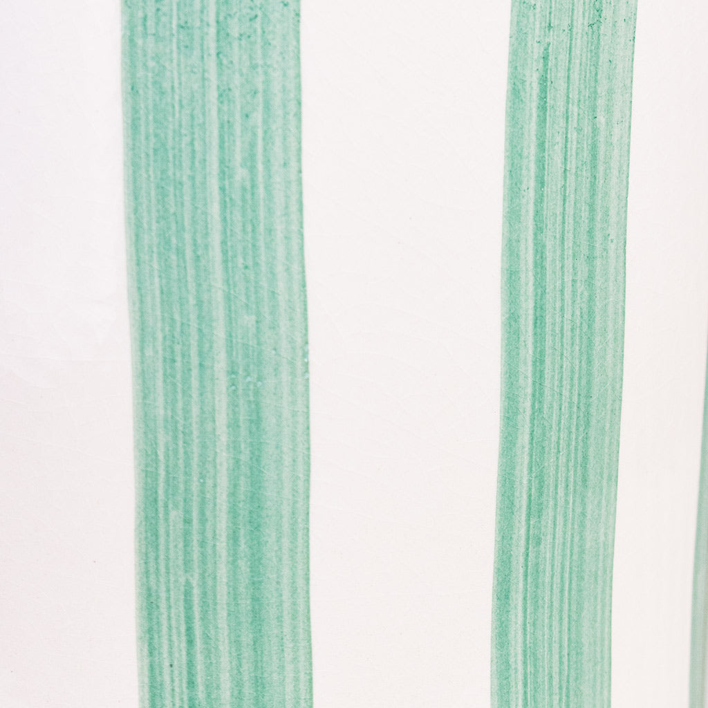 Paros Painted Pot Green Stripe Close up