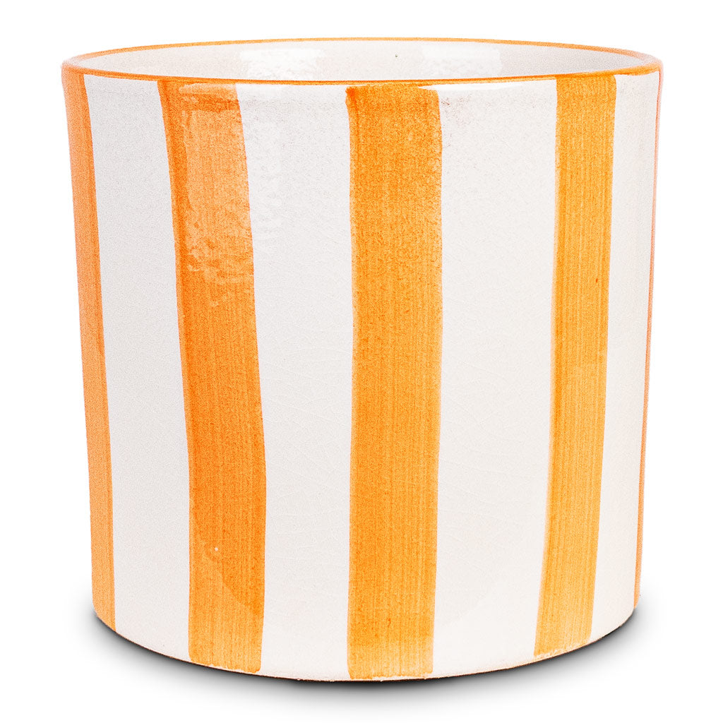 Paros Painted Pot Orange Stripe 17x16.5cm