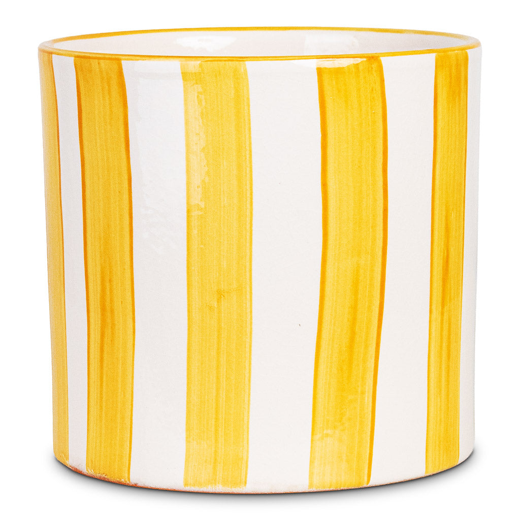 Paros Painted Pot Yellow Stripe 17x16.5cm
