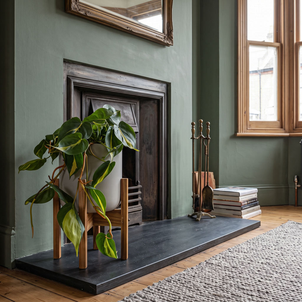 Philodendron scandens Brasil - 17 x 30cm in Lisbon Plant Pot - Light Grey - 21 x 21cm with Lisbon Plant Pot Stand - 25 x 25 x 25cm