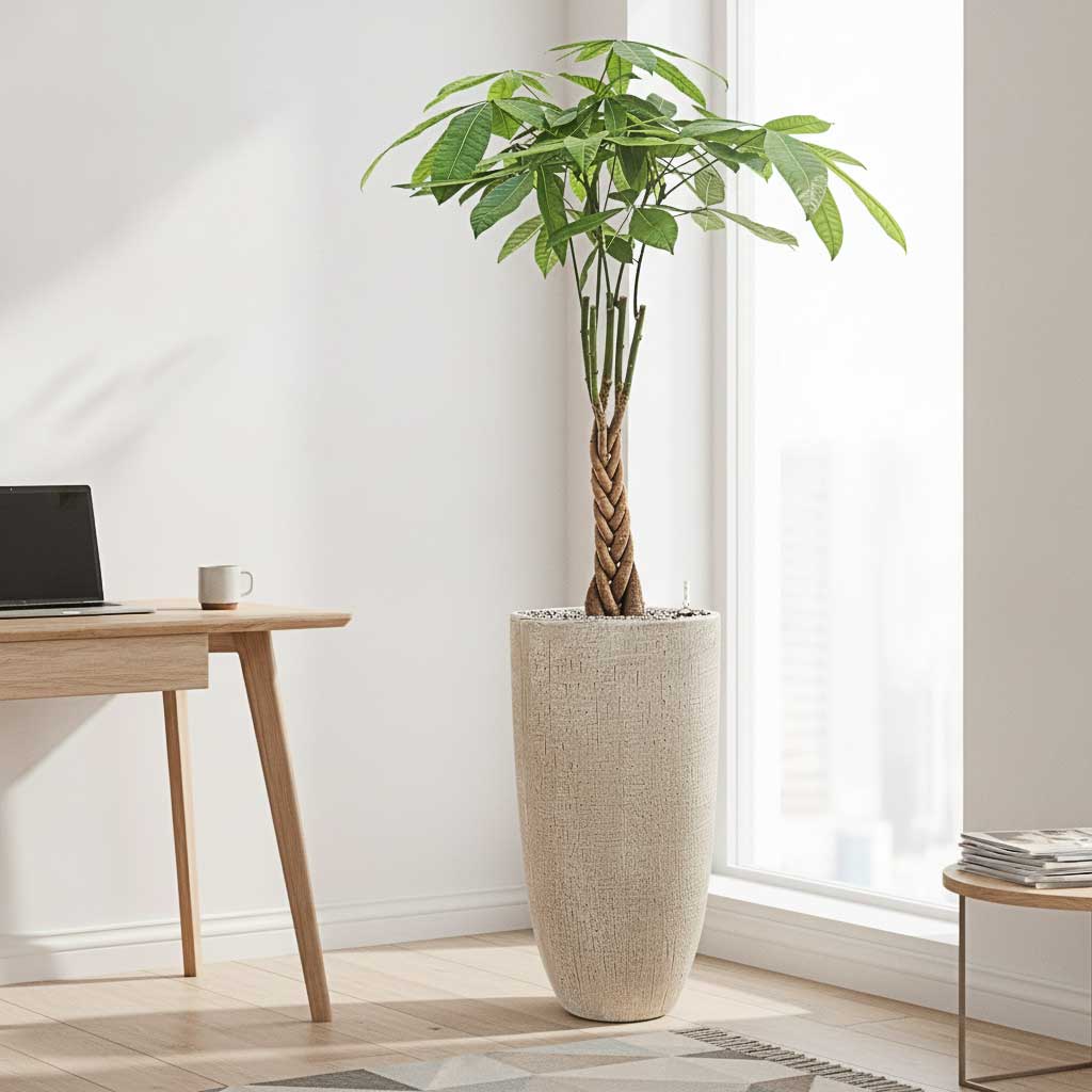 Pachira aquatica - HydroCare in Raindrop Tall Partner Planter - Stone