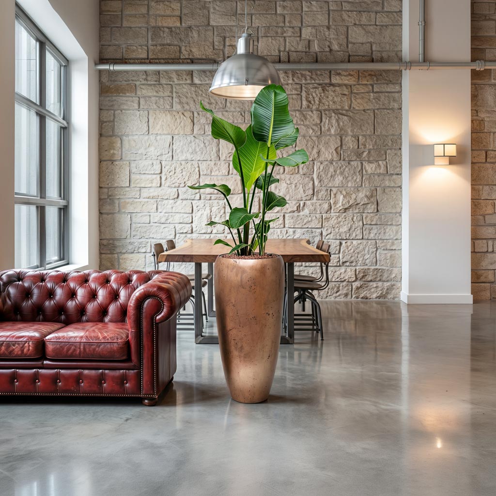 Strelitzia nicolai Bird of Paradise Hydroculture Opus Hammered Partner Planter Gold LS