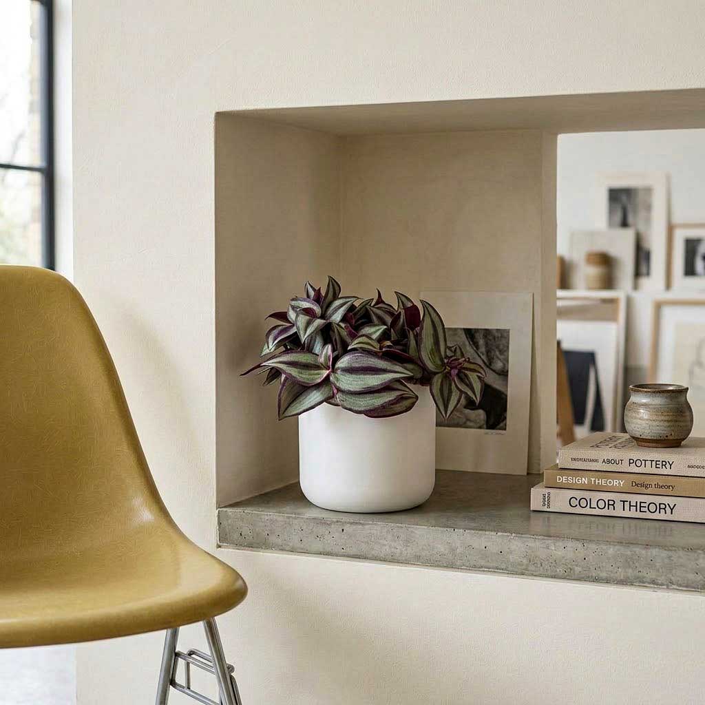 Tradescantia zebrina - 12 x 15cm in Lisbon Plant Pot - White - 13 x 13cm