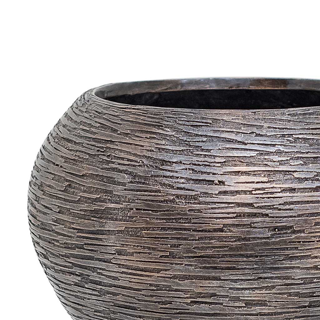 Luxe Lite Wrinkle Globe Planter Bronze Close Up