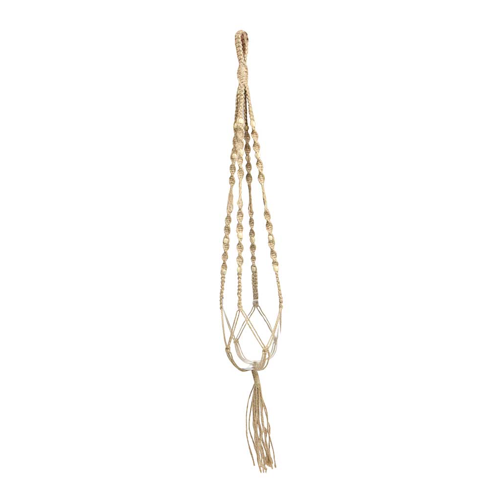 Macrame Plant Pot Hanger - Natural with Beads - 95cm