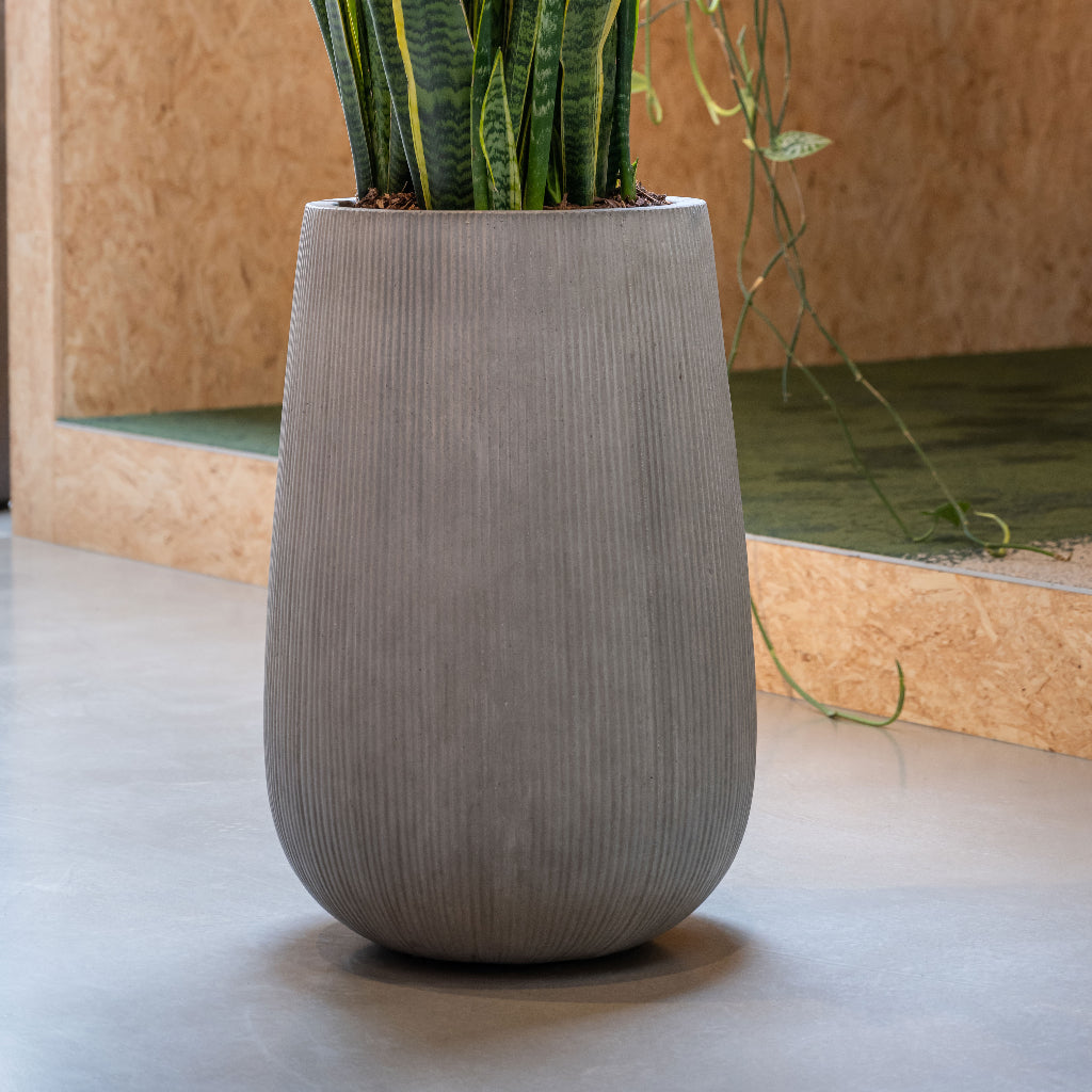 Patt High Plant Vase - Ridged Cement XL