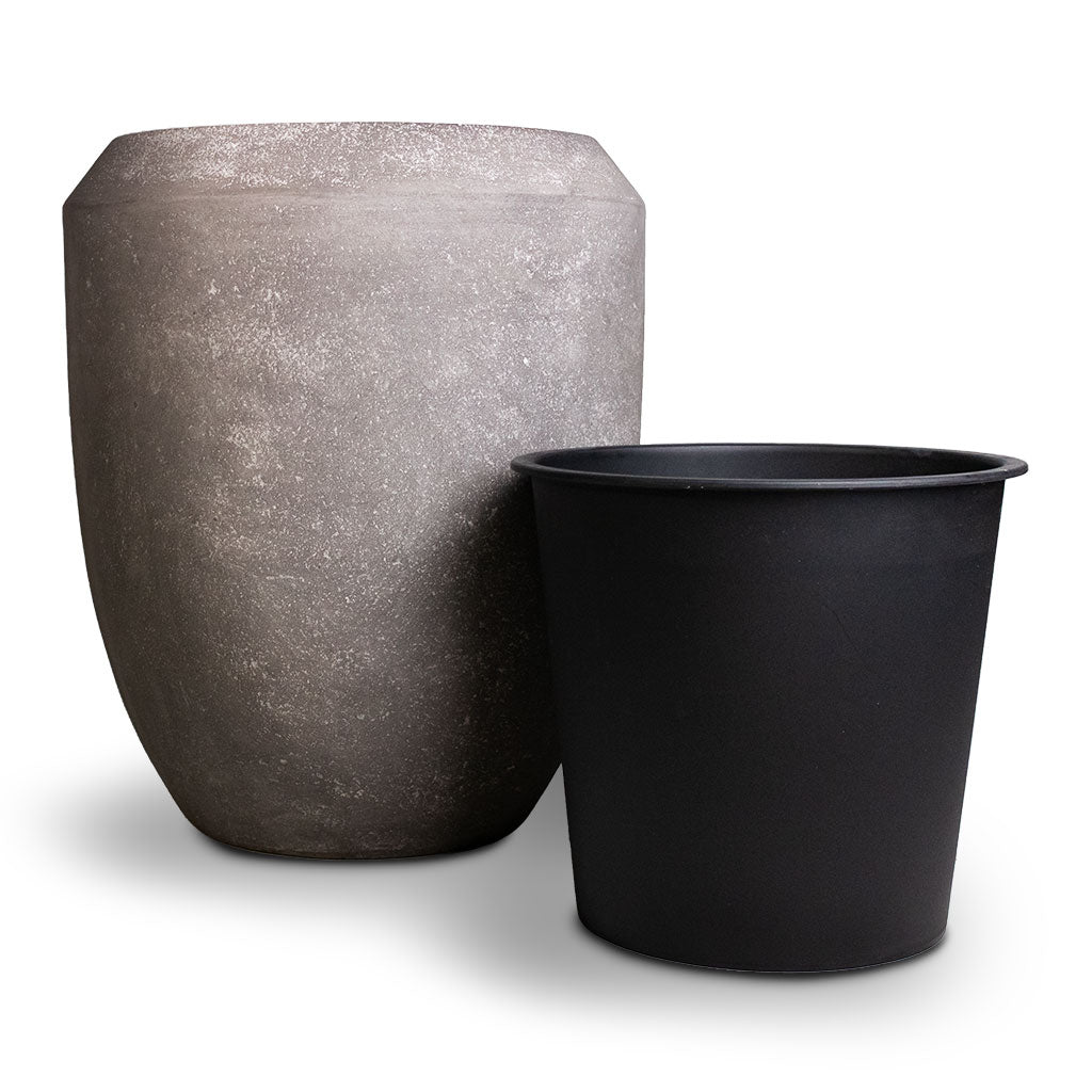 Polystone Coated Plain Coppa Planter - Raw Grey & Inlay