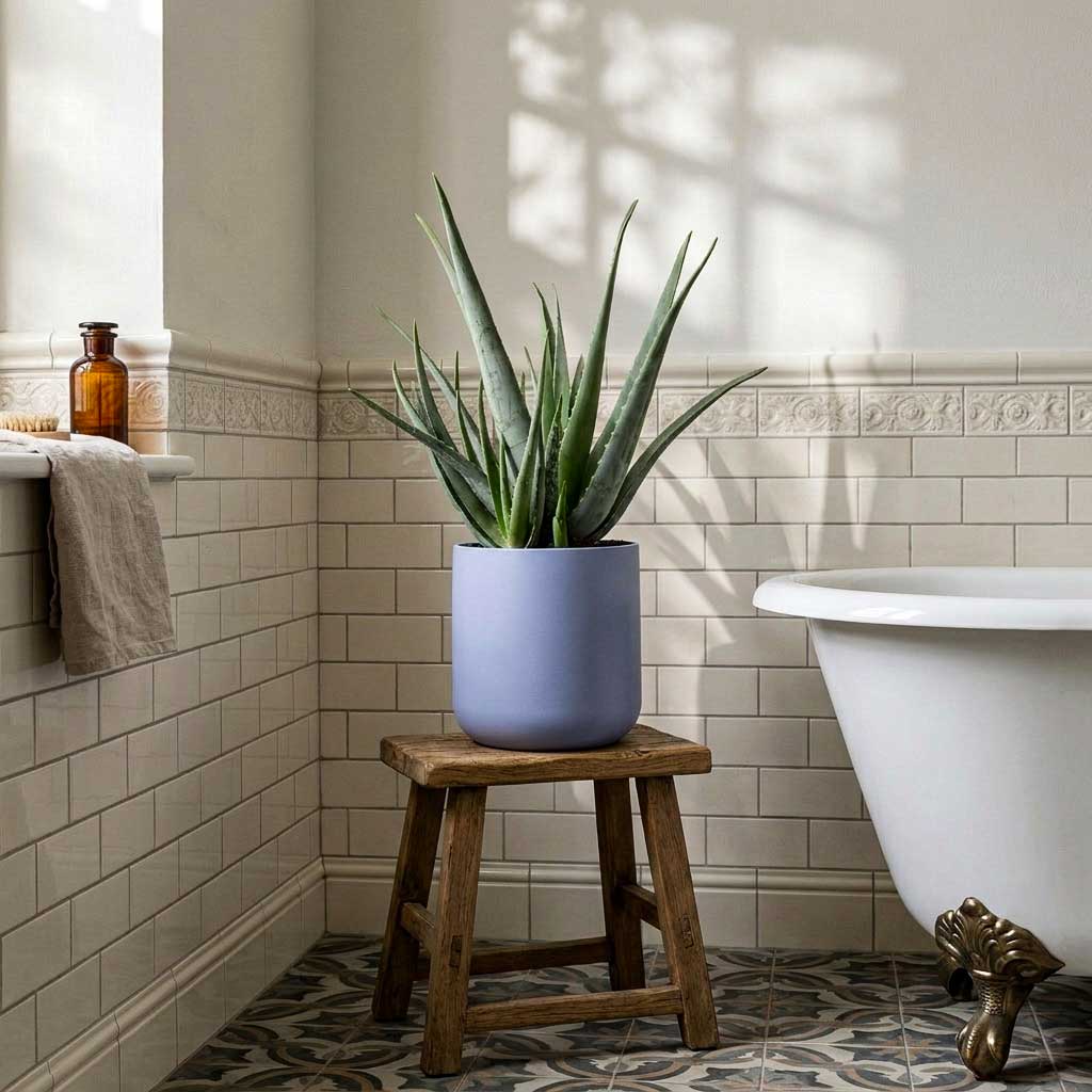 Aloe vera - 21 x 60cm in Lisbon Plant Pot - Powder Blue - 24 x 24cm