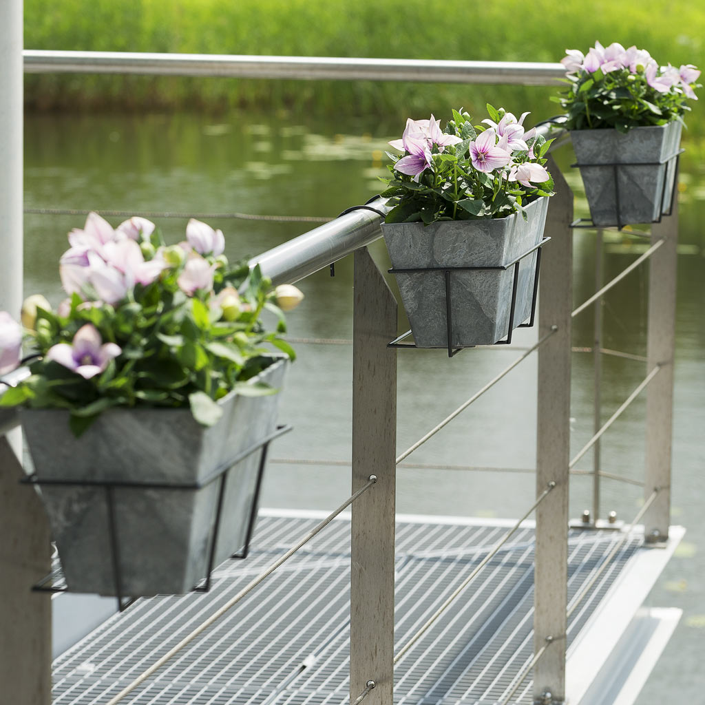 balcony pot plant holder Amy Artstone Balcony Trough Planter Holder - Black | Hortology