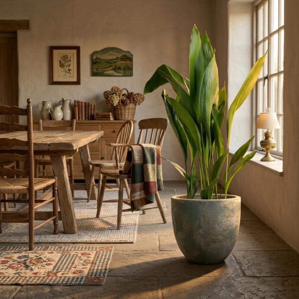 Aspidistra 24x110cm house plant in Sandora Couple Green 36x34cm Lifestyle