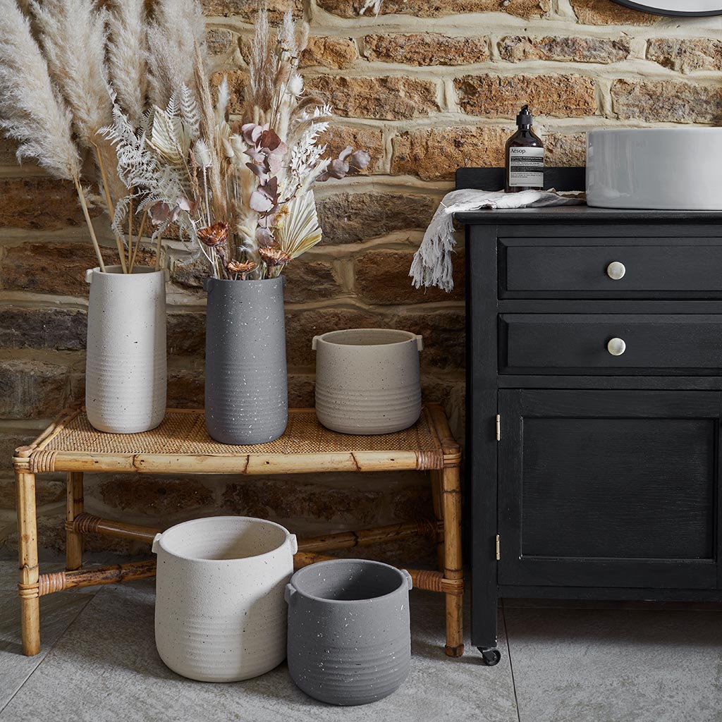 Aurora Terrazzo Handle Plant Pot - Slate In Bathroom