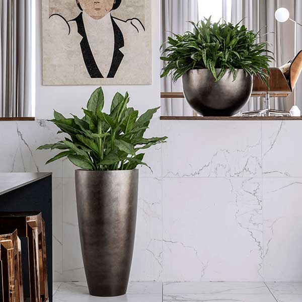 Metallic Tall Planter And Bowl Planter Coffee