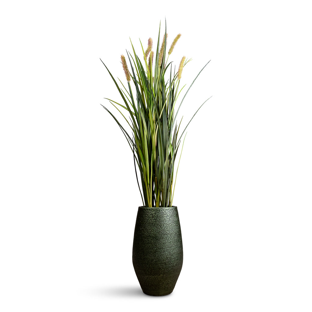 Cattails Grass Artificial 8 stems In Noor Vase Velvet Green