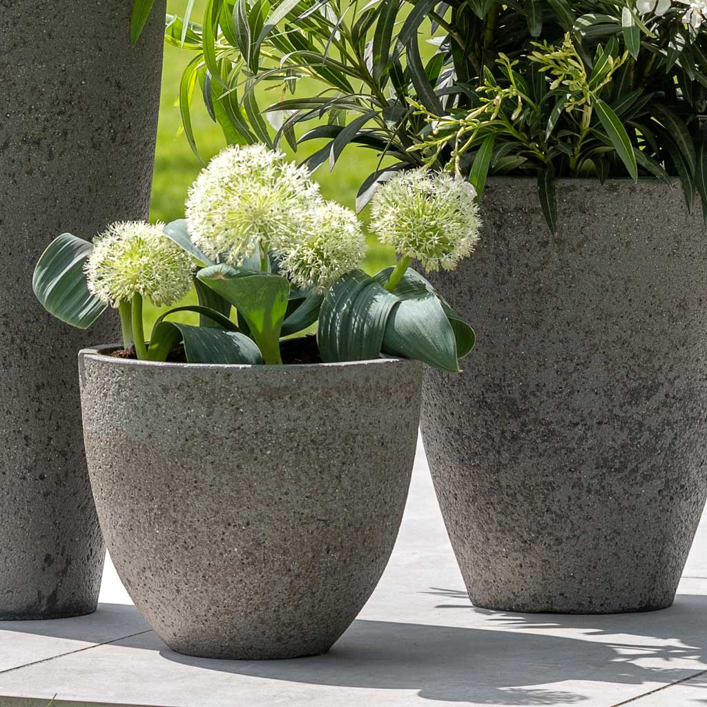 Cement & Stone Jesslyn Plant Pot - Granite Grey With Alliums