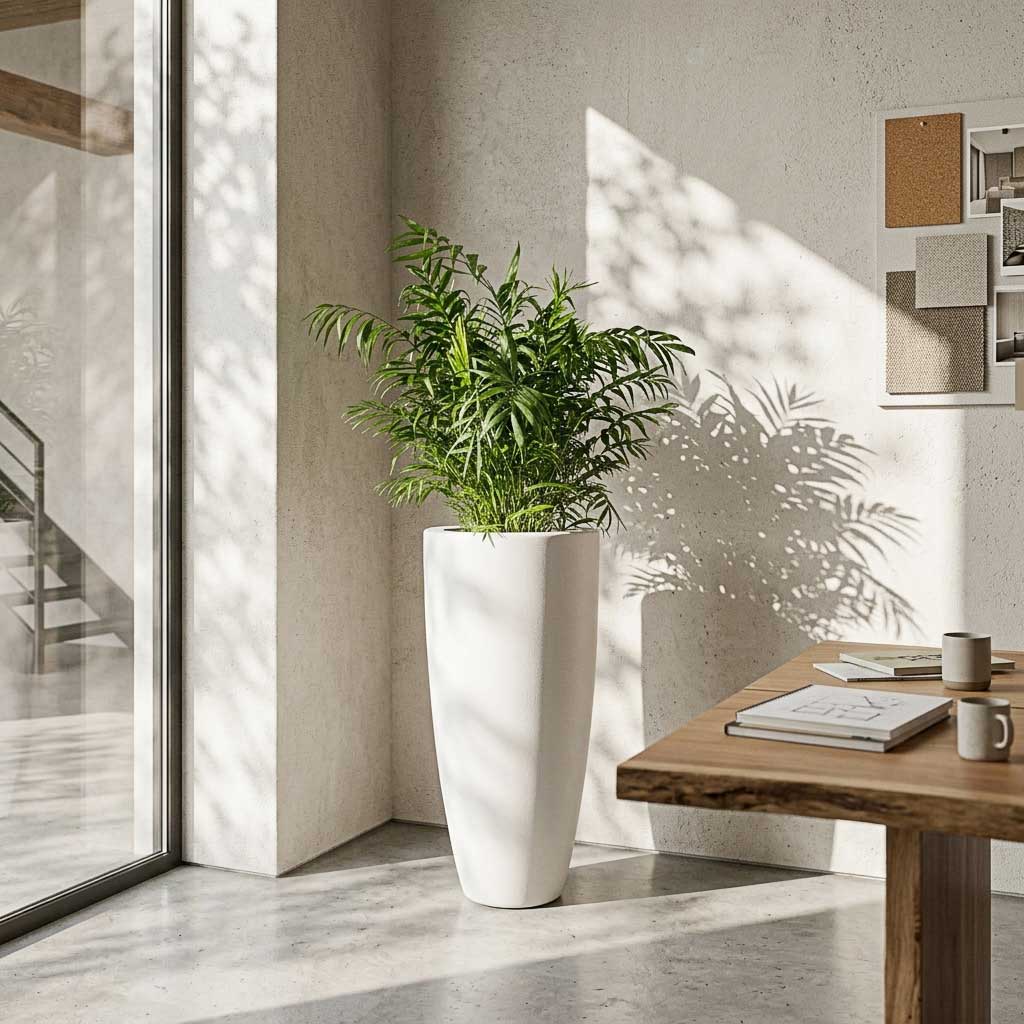 Chamaedorea elegans - Parlour Palm - 30 x 110cm in Dax Essentials Tall Planter - Matt White - 47 x 100cm