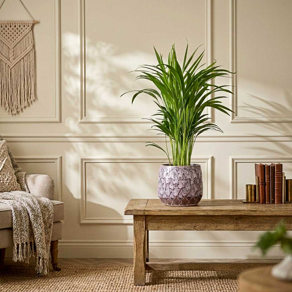 Chrysalidocarpus lutescens - Areca - 17 x 65cm in Debby Plant Pot - Lavender - 21 x 17cm