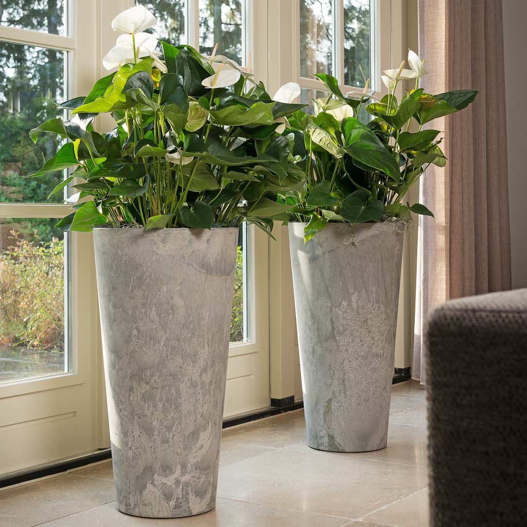 Claire Artstone Tall Planters - Grey & White Anythuriums