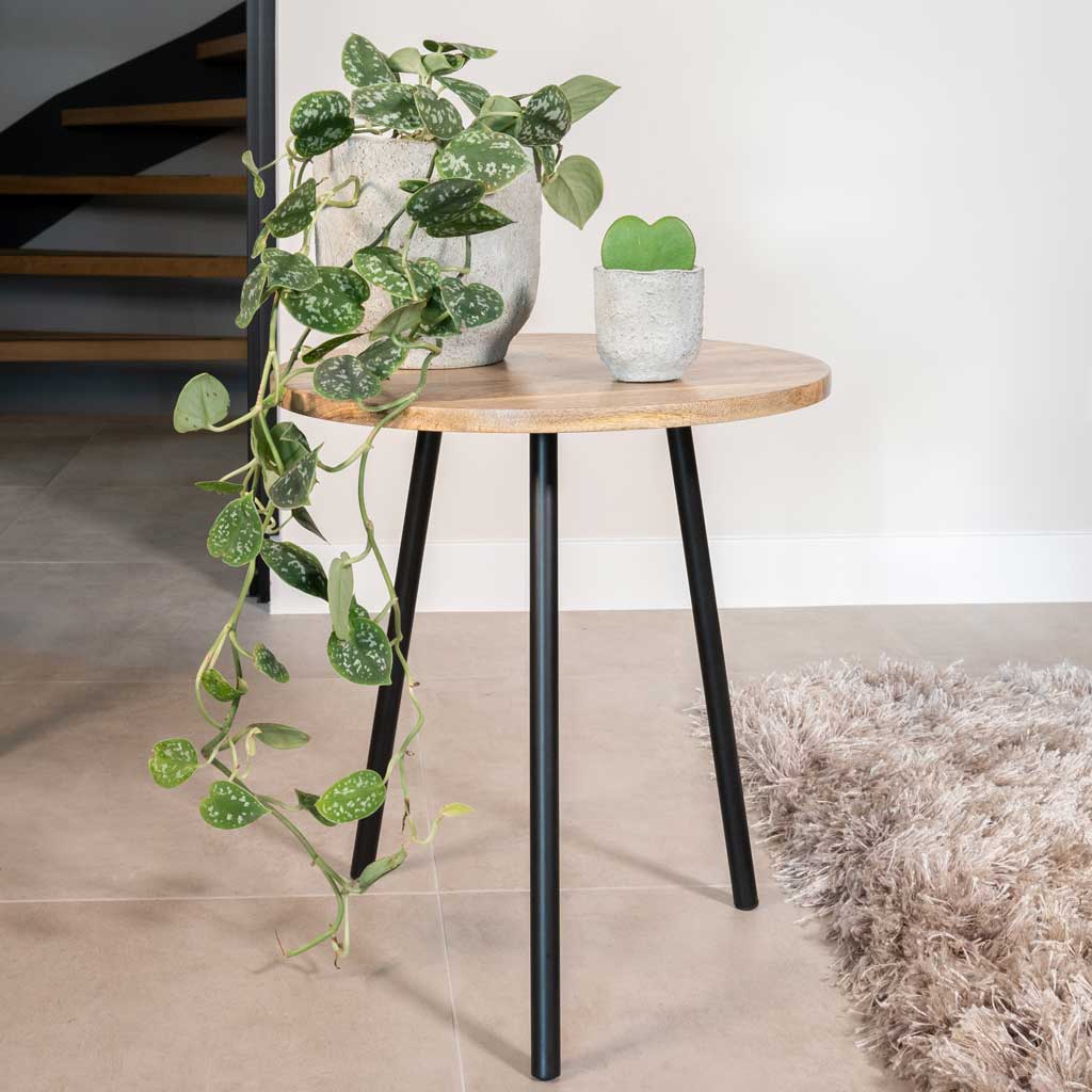 Dave Plant Pot - Weathered Grey & Satin Pothos On Side Table