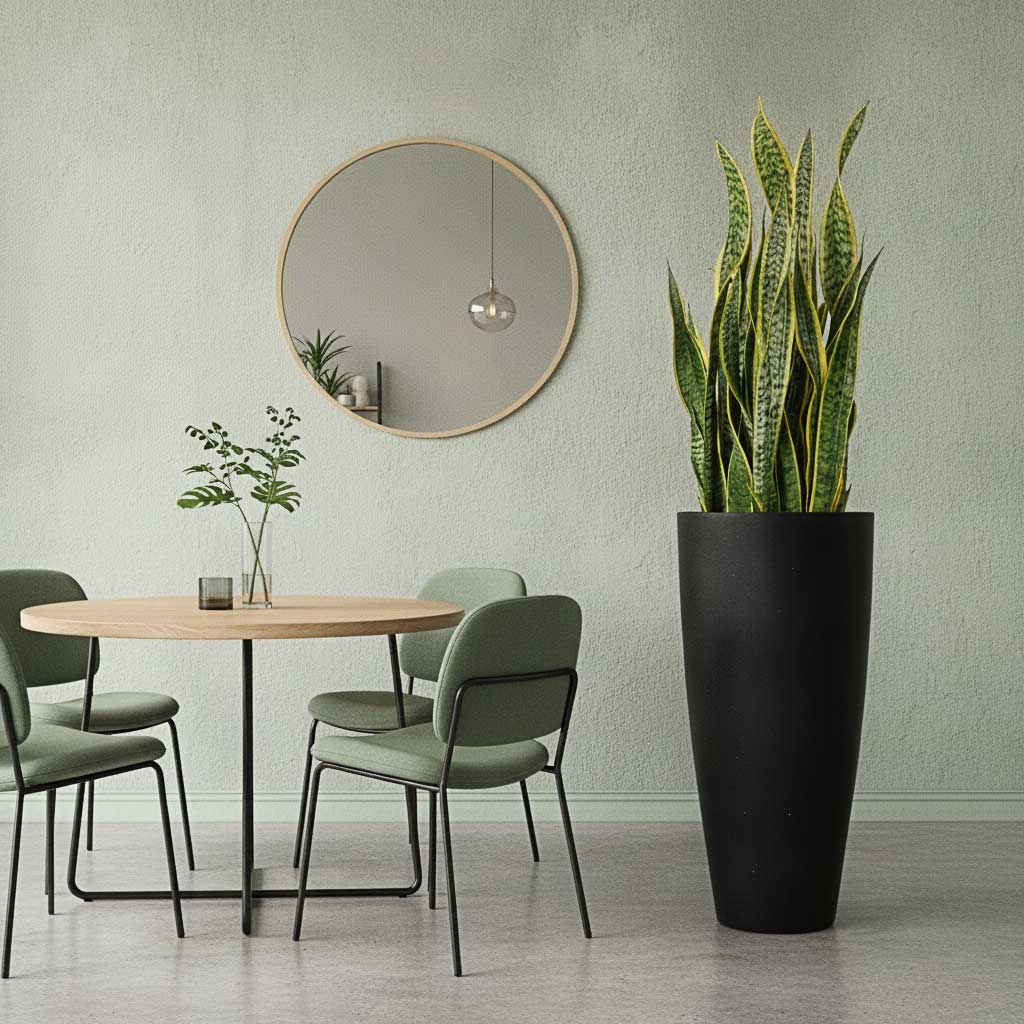 Sansevieria Laurentii - HydroCare in Dax Natural Tall Planter - Black