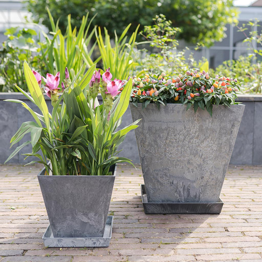 Ella Artstone Tapered Square Plant Pot - Grey | Hortology
