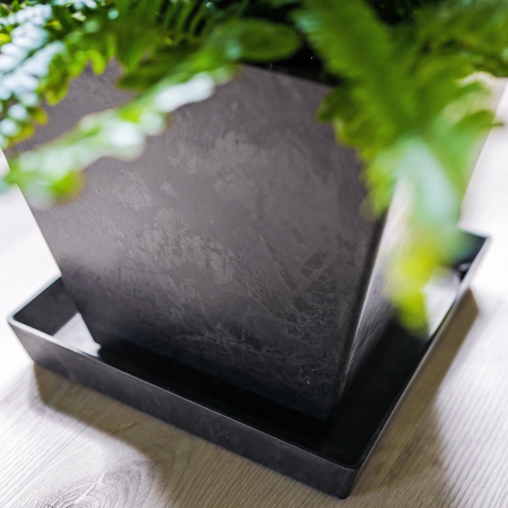black square plant pot saucers Ella Artstone Square Plant Pot Saucer - Black | Hortology