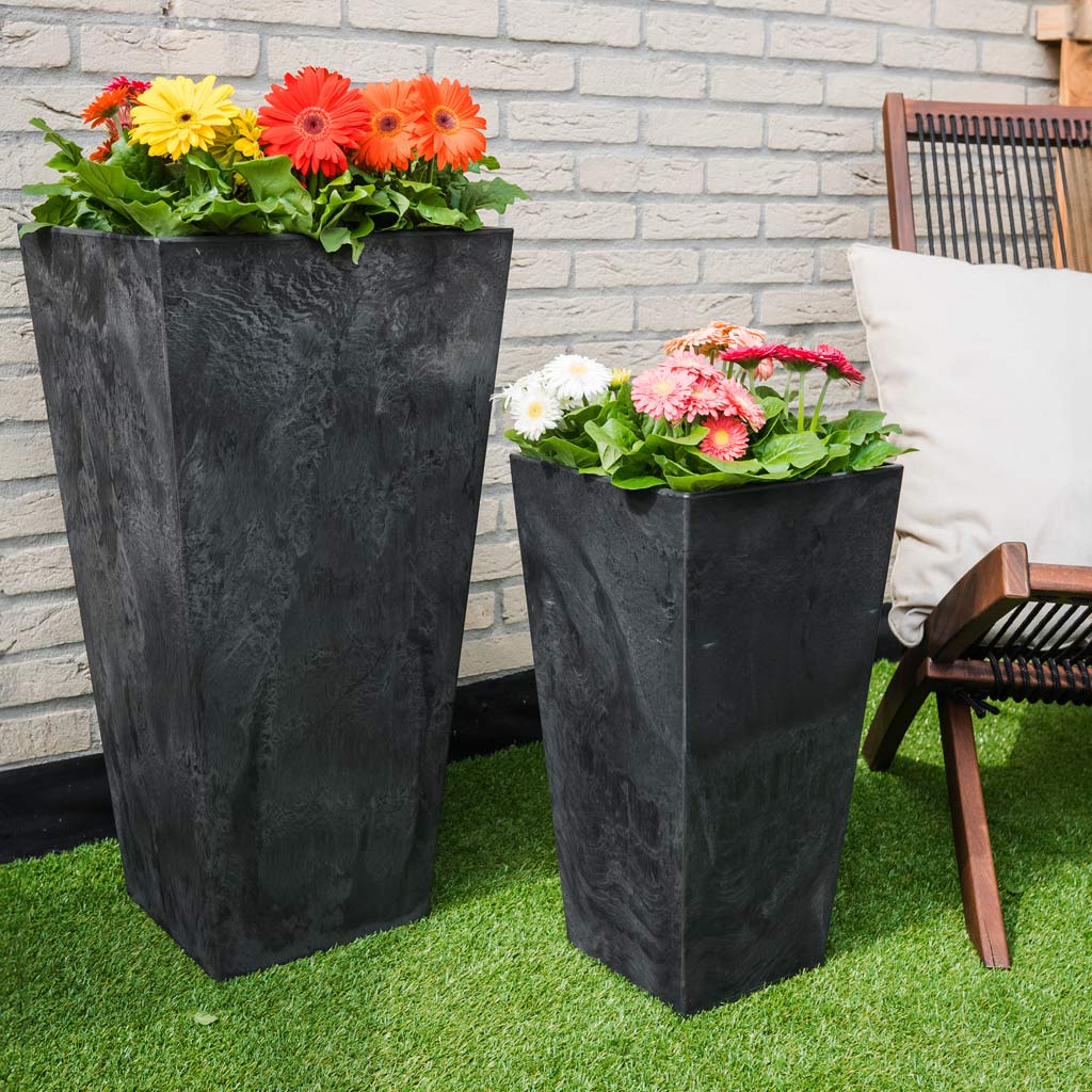 Ella Artstone Tall Planter - Black