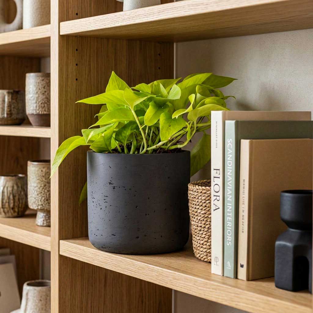 Epipremnum aureum Neon - 15 x 40cm in Charlie Plant Pot - Black Washed - 18 x 18cm