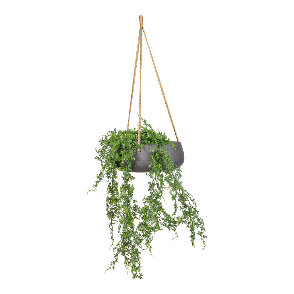 Fern Hanging Bush UV Resistant Artificial In Eileen Hanging Bowl Black Washed 