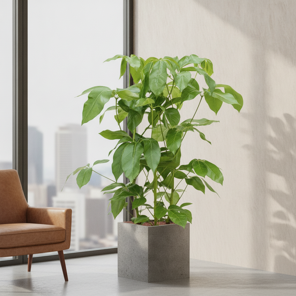 Schefflera actinophylla Amate in Grigio Cube Planter - Natural Concrete