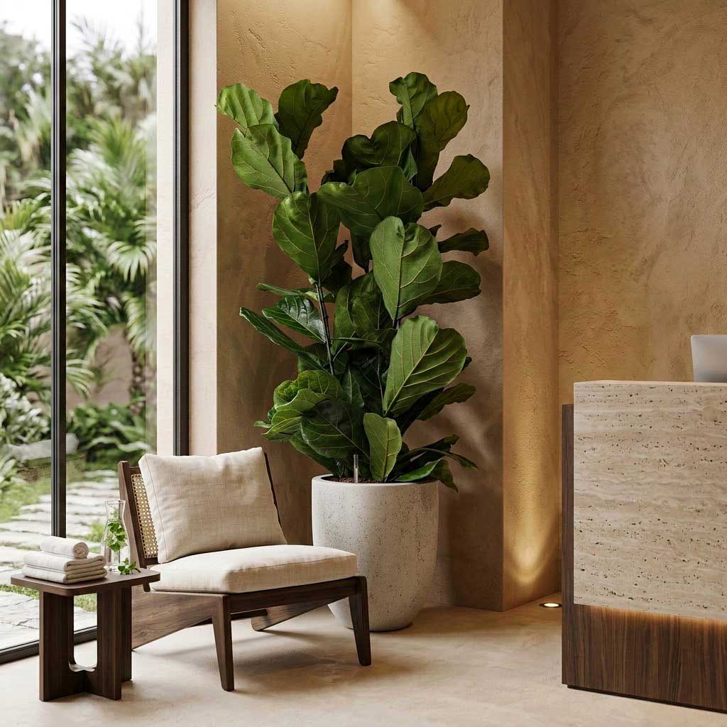 Ficus lyrata - HydroCare in Grigio Tall Egg Pot Planter - Antique White Concrete