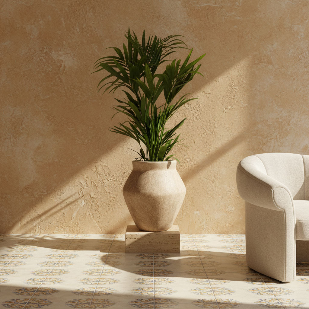 Howea forsteriana Kentia Palm 24x140cm Fleuri Mineral Tall Planter Travertine 55x68cm